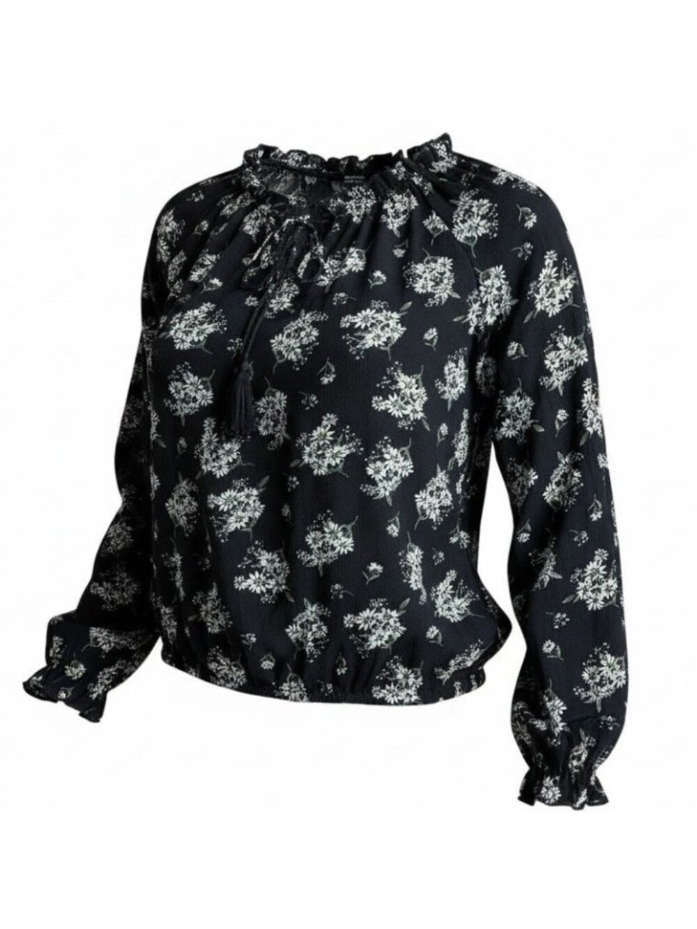 Womens Plus Size Blouse Tassel Tie Neck Lanter Sleeve Daisy print Size 2XL